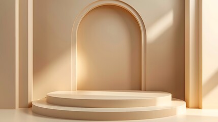 realistic illustration banner template with empty podium stage pastel gold colors and there font space for advertisement