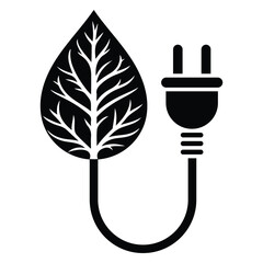Green energy vector icon. Eco electricity. Electric plug and a tree leaf. Renewable eco power logo. Leaf nature energy.