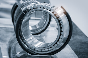 roller bearings on white background, blank for creativity close-up selective focus