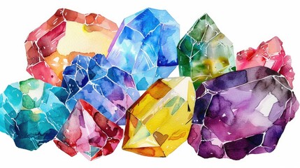 Vivid handmade watercolor multi colored gemstone
