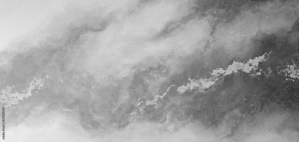 Poster a grey and white painting of a cloudy sky with a grey line running through it. the painting has a mo