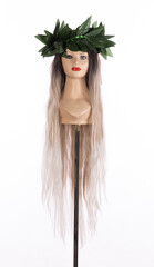 head wreath of artificial green leaves isolated on white background