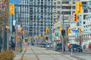 Tram track in Toronto downtown