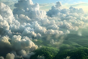Beautiful cloudscape over a lush green landscape