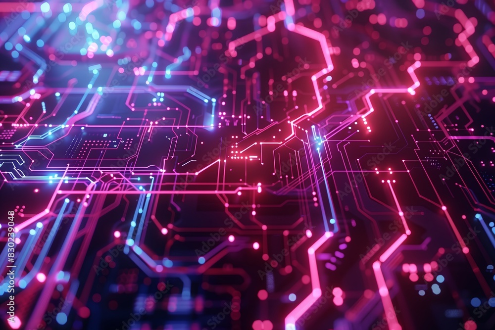 Poster Digital circuit board in abstract science and technology. Electrical cyberspace communication, processor and hardware connect. Engineering information energy chip, blue
