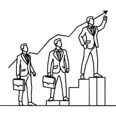 Continuous one line drawing. Reach the target. Businessman climbing stairs to the target. Concept business