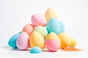 Pastel Easter Eggs on White Background
