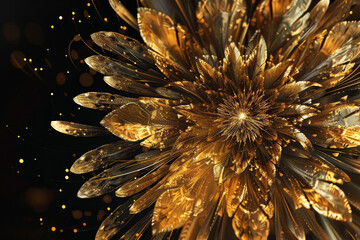 A gold flower with a lot of detail and sparkles