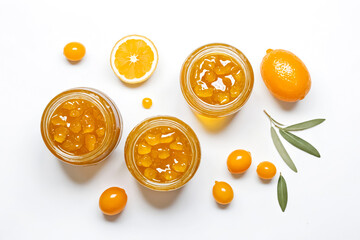 Jars of Lemon Marmalade with Lemon Slices and Leaves