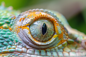 Lizard close up eye portrait. Reptile animal nature photo exotic pet macro photo. Colorful scales...