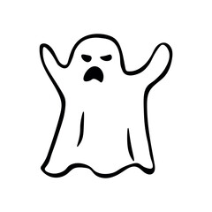 Vector evil ghost in doodle style. Halloween element. Fear illustration in flat style.