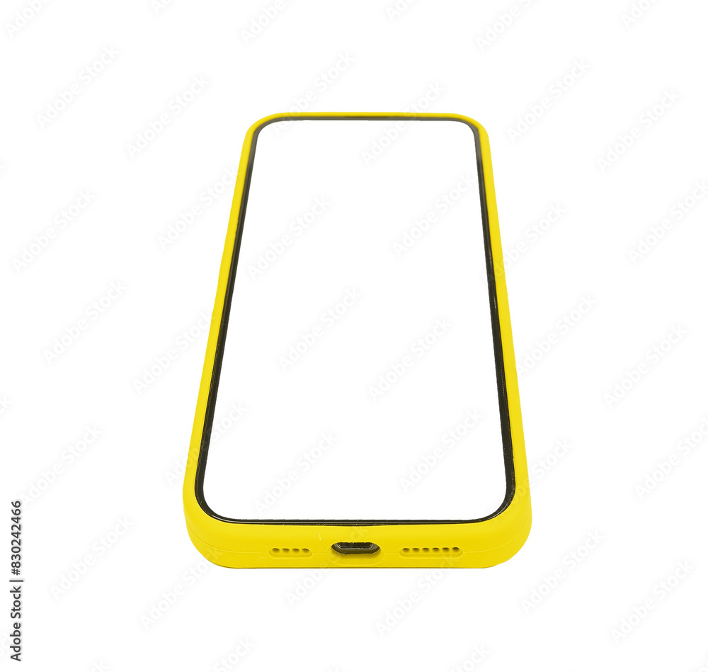 Poster phone mockup with white screen, case design. modern smartphone, empty template, clear frame, technol