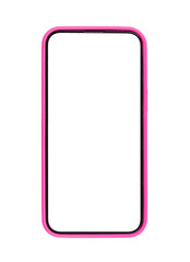 Phone mockup with white screen, case design. Modern smartphone, empty clear frame, digital technology for app. Bright colorful vertical display, front view. Isolated cell for, transparent PNG