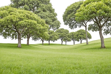 Fototapeta premium Lush green field with trees on a white background