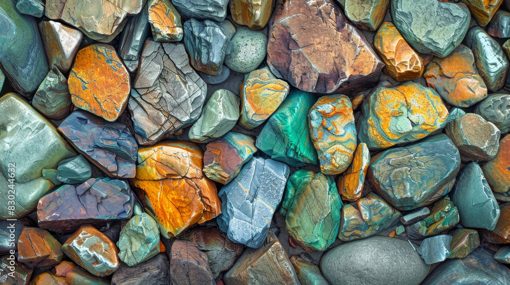 Poster a collection of rocks in various colors and sizes