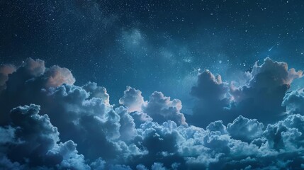 dreamy starry night sky with fluffy clouds fantasy background digital art