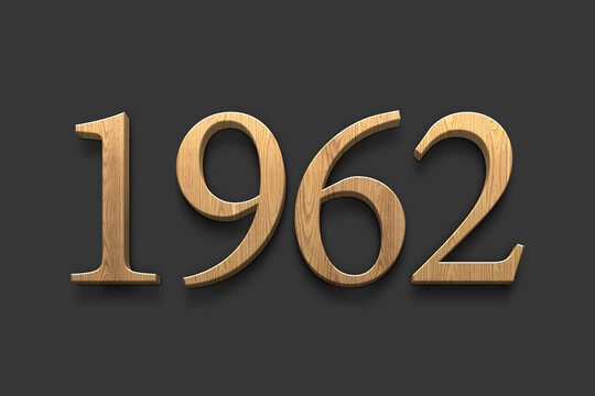 3D wooden logo of number 1962 on dark grey background.