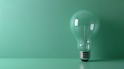 3d rendering of light bulb on green background with copy space for text or design. Standing position. Green energy concept, Isolated on pastel studio background.