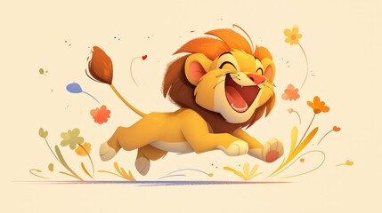 Adorable cartoon illustration featuring a lively wild lion