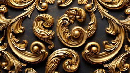 The image is a golden relief with a floral pattern on a dark background.
