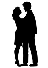 silhouette of couple in love sketch engraving PNG illustration. T-shirt apparel print design. Scratch board imitation. Black and white hand drawn image.