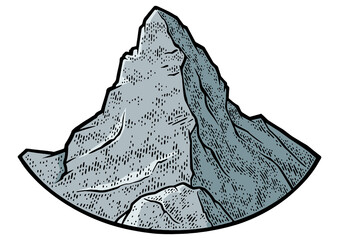 Matterhorn mountain of the Alps sketch color engraving PNG illustration. T-shirt apparel print design. Scratch board imitation. Black and white hand drawn image.