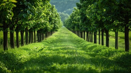 Fototapeta premium View of rows of green trees