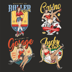 Retro advertising colorful set posters