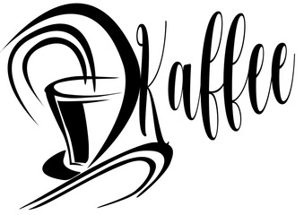 Cup of espresso - steaming coffee - cup with saucer - food vector graphics - written word Kaffee - graphics for bars, restaurants, stickers, sublimation, cricut, scrapbooking,