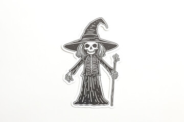 Skeleton Witch Sticker on White Background