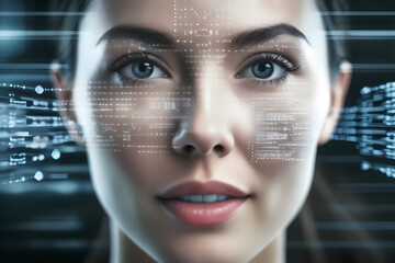 This image illustrates facial recognition technology with a face overlaid by digital scan data, exemplifying the fusion of biometric analysis in modern security systems.