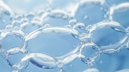  A tight shot of water bubbles against a blue backdrop, focusing closely on the bubble centers and the bottom portions