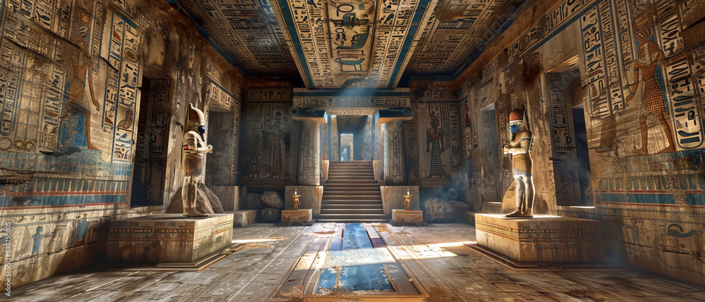 Wall mural Inside of an ancient Egyptian pyramid. Secret tomb of an Egyptian Pharaoh with hieroglyphs on its walls.