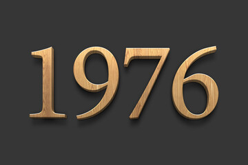 3D wooden logo of number 1976 on dark grey background.