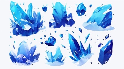 Illustrate cartoonish ice crystals resembling frozen blocks of ice or mountain peaks ideal for enhancing winter themed game designs Delve into broken iceberg pieces and snowy elements set a