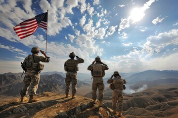 American Soldiers Saluting US Flag
