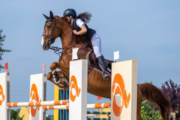 Show jumping competition on horseback. Horse Jumping, Equestrian Sports, Show Jumping themed photo.
