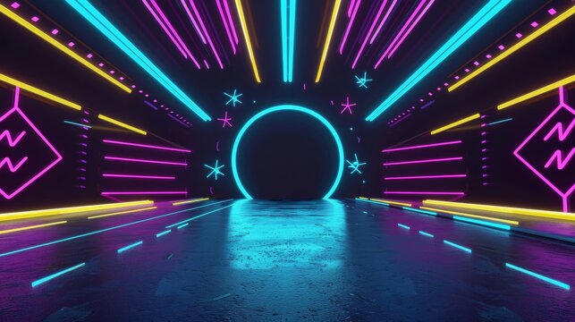 Retro 80s style background with flashy colors and blank middle section - graphic design, advertising, nostalgia