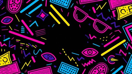 Retro 80s style background with flashy colors and blank middle section - graphic design, advertising, nostalgia