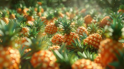 Background of ripe pineapple fruits with water droplets