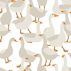 Modern vector seamless pattern with geese on transparent background. Farming wallpaper retro design, perfect for textile, paper, scrapbooking