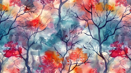 Tree Pattern with Watercolor Effect