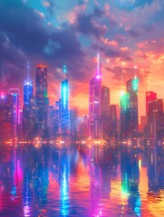 Obraz premium Vibrant Cityscape Radiating with Colorful Lights Celebrating the LGBTQ Community s Presence and Diversity