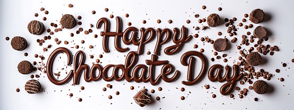 lettering text Happy Chocolate Day made of chocolates  sweets and candy, world chocolate day, inscription banner wallpaper - Powered by Adobe