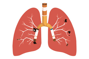 Lungs infected by Cigarette. Cancer diseases caused by smoking. Do not Smoke here awareness label Attention. World No Tobacco Day no vaping concept.