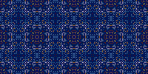 Vector cross stitch Boho background, Knitted ethnic pattern, Embroidery diagonal ethnic style,seamless pattern jacquard classic, Design for textile, fabric, cloth, wallpaper, sweater