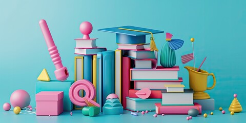 a image of a pile of books with a graduation cap on top