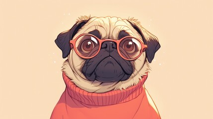 A charming 2d illustration of a pug dog depicted on kid s cartoon clothing