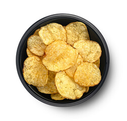 Kettle potato chips isolated on white background, top view