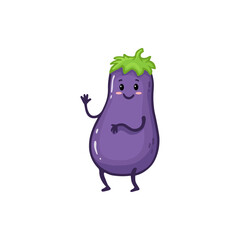 Funny  cartoon eggplant. Cute character vegetable isolated on white background. Doodle style. Flat character. Vector illustration
